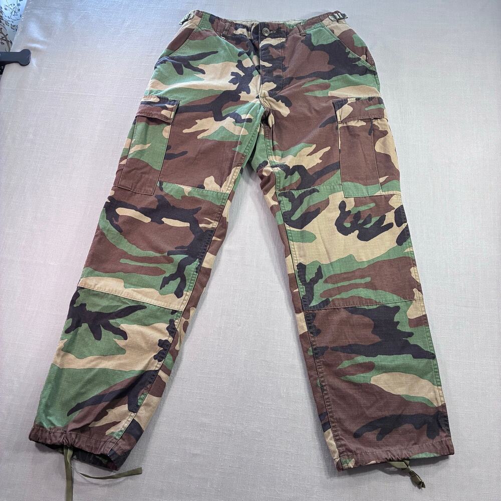 Military Woodland Camo Cargo Pants Mens 31x27.5 Ripstop Combat Army